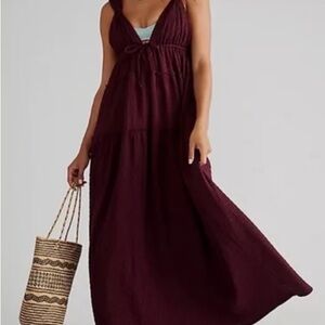 Free People Beach Sleeveless Maxi Dress in Deep Burgundy